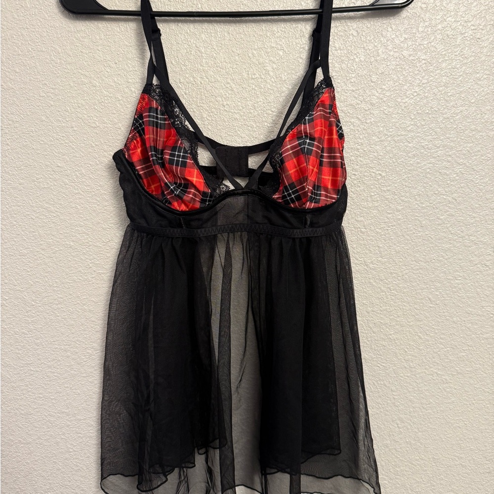 VICTORIAS SECRET Plaid Red and Black Babydoll Lingerie